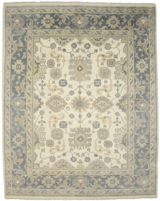 Cream Gray Floral 8X10 Oushak Chobi Oriental Rug