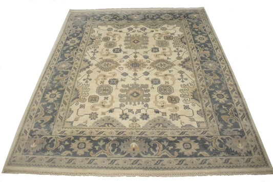 Cream Gray Floral 8X10 Oushak Chobi Oriental Rug