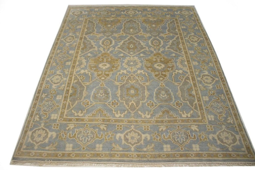 Light Blue-gray Floral 8X10 Oushak Chobi Oriental Rug