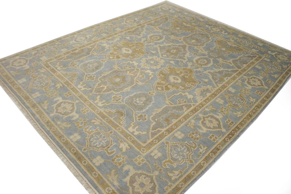 Light Blue-gray Floral 8X10 Oushak Chobi Oriental Rug