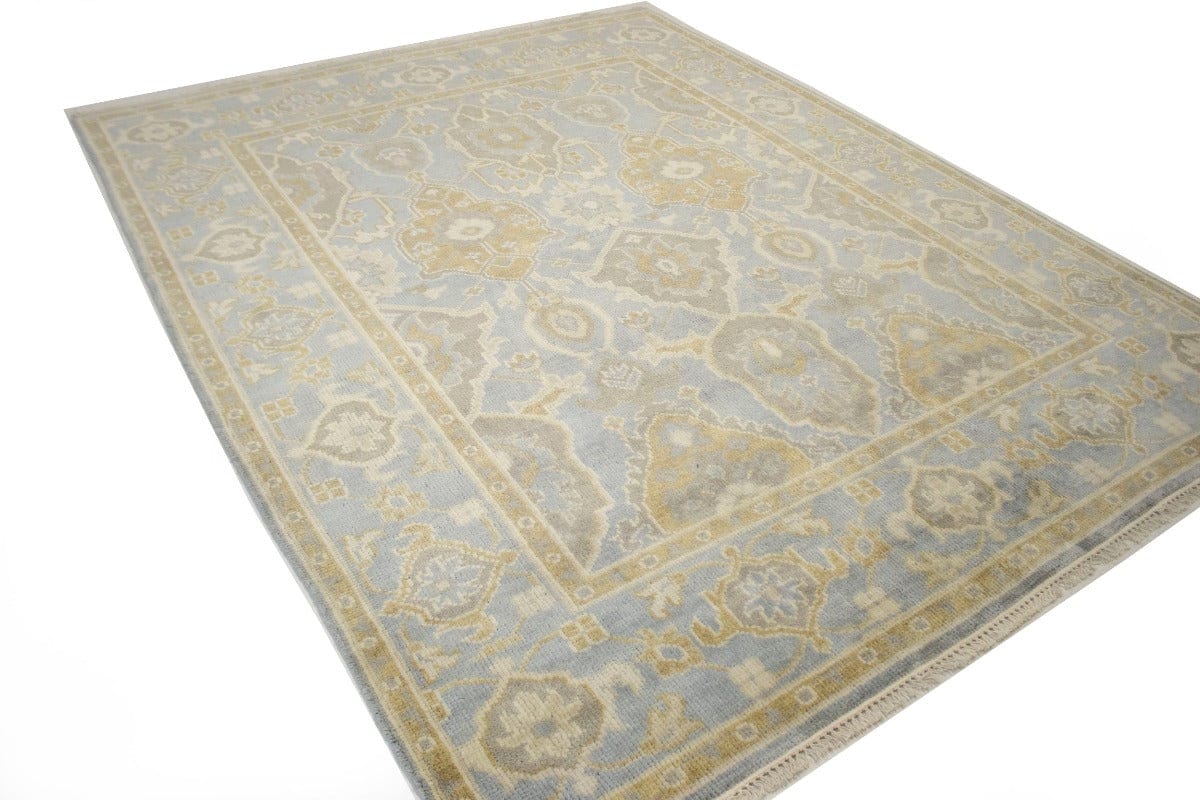 Light Blue-gray Floral 8X10 Oushak Chobi Oriental Rug