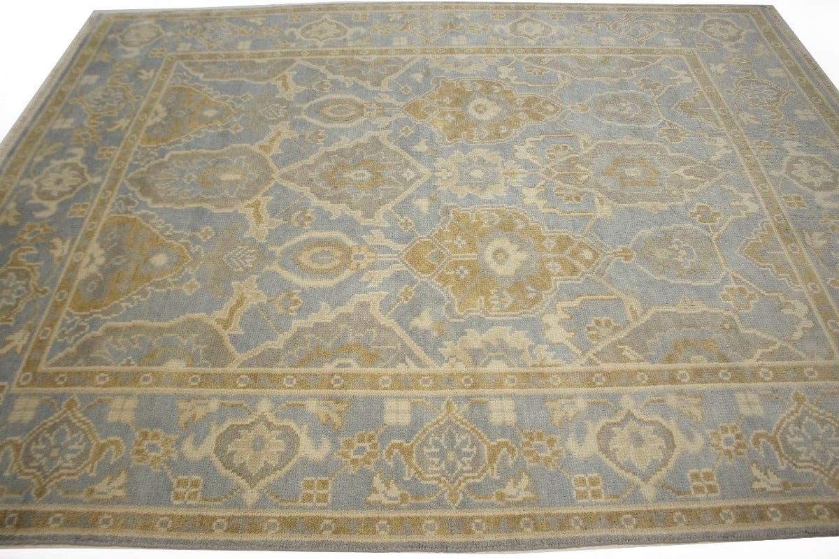 Light Blue-gray Floral 8X10 Oushak Chobi Oriental Rug