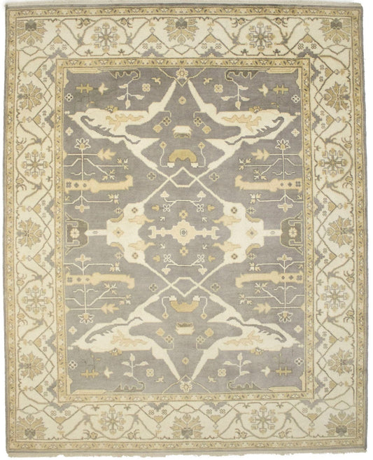 Brownish Gray Floral 8X10 Oushak Oriental Rug