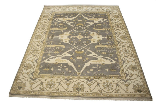 Brownish Gray Floral 8X10 Oushak Oriental Rug