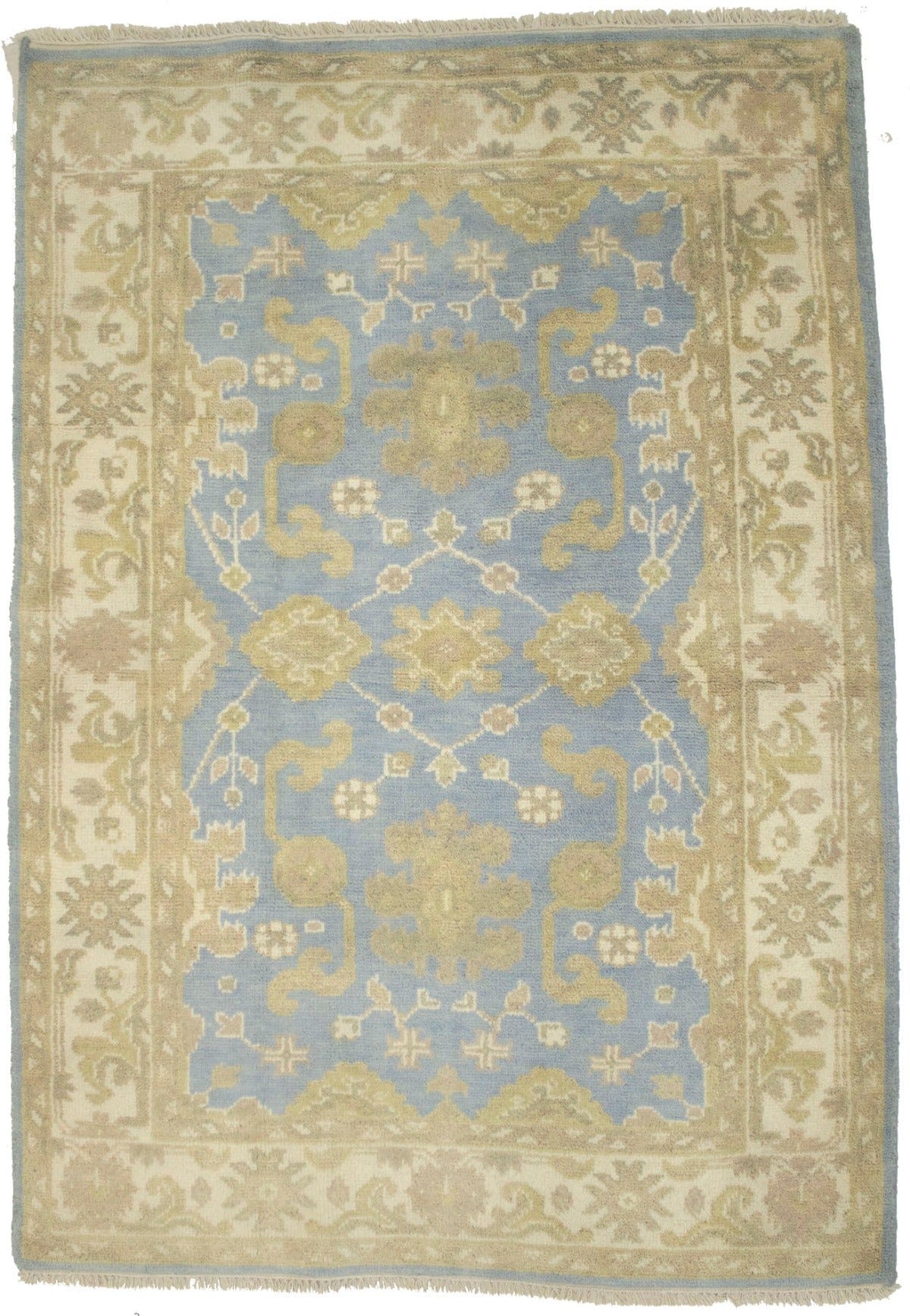 Blue Floral 4X6 Oushak Chobi Oriental Rug