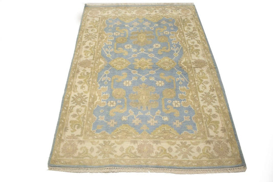 Blue Floral 4X6 Oushak Chobi Oriental Rug