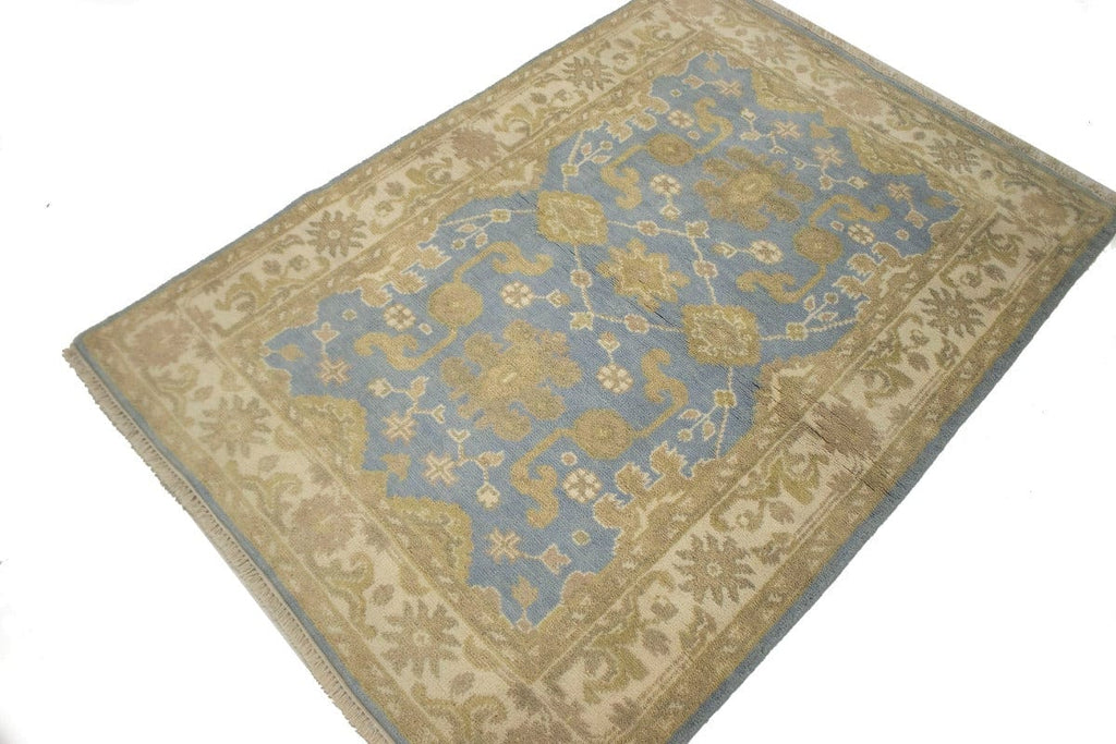 Blue Floral 4X6 Oushak Chobi Oriental Rug