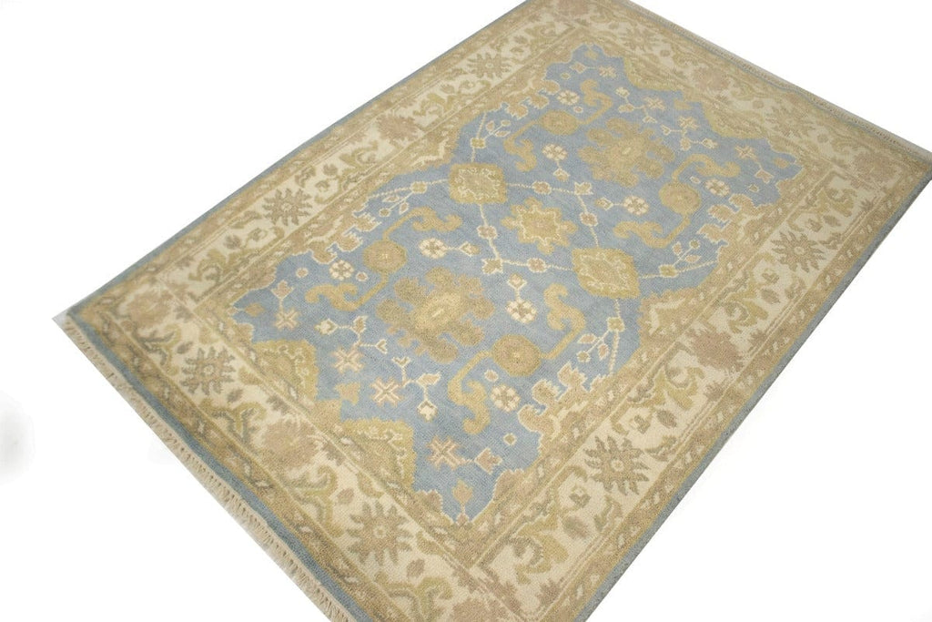 Blue Floral 4X6 Oushak Chobi Oriental Rug