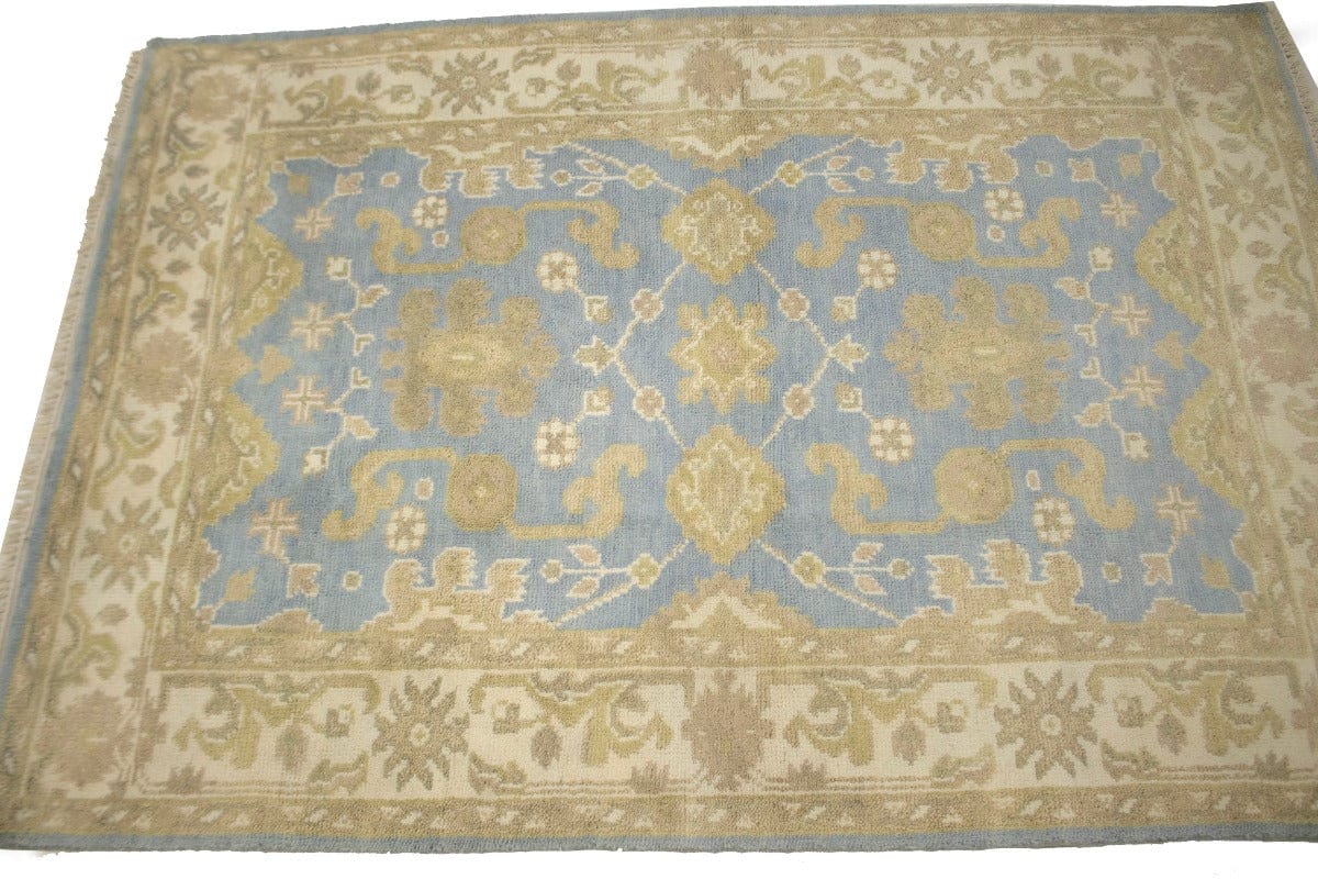 Blue Floral 4X6 Oushak Chobi Oriental Rug