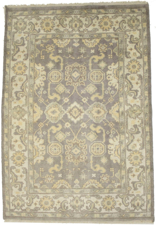 Brownish Gray Floral 4X6 Oushak Chobi Oriental Rug