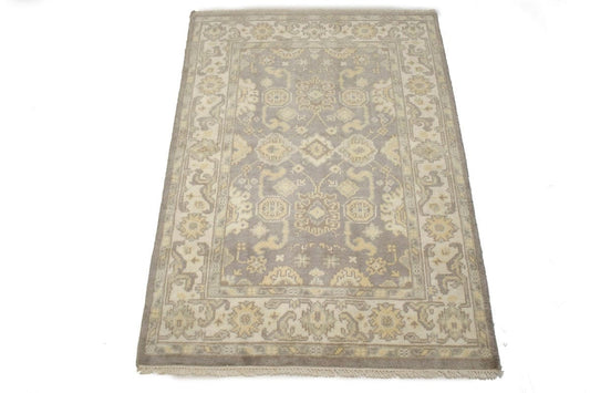 Brownish Gray Floral 4X6 Oushak Chobi Oriental Rug