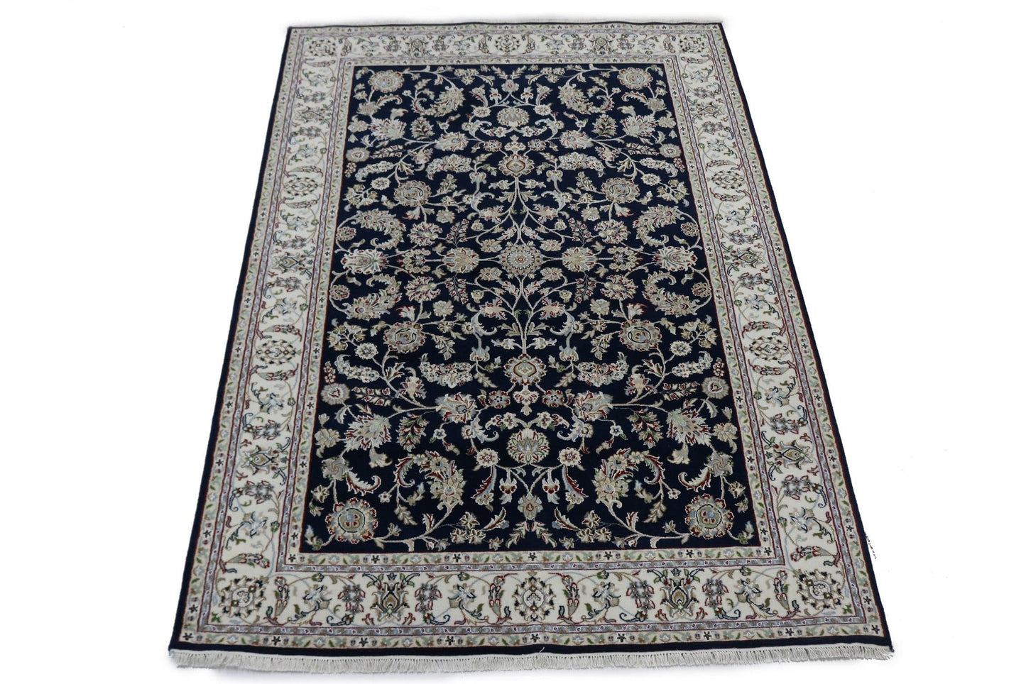 Navy Blue Classic Floral 6X9 Indo-Nain Oriental Rug