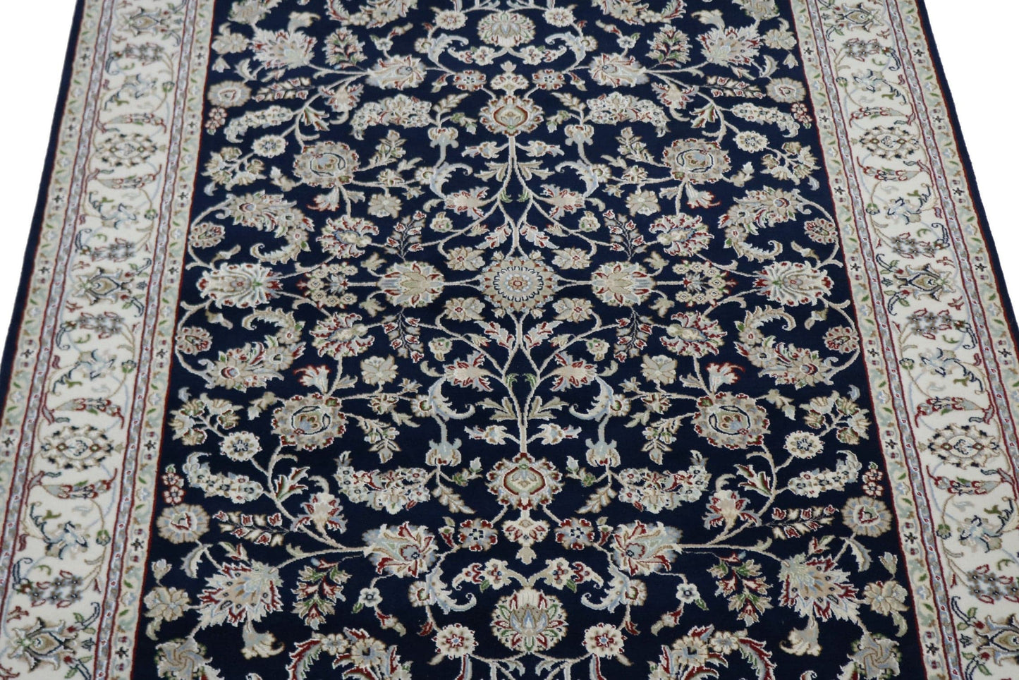 Navy Blue Classic Floral 6X9 Indo-Nain Oriental Rug
