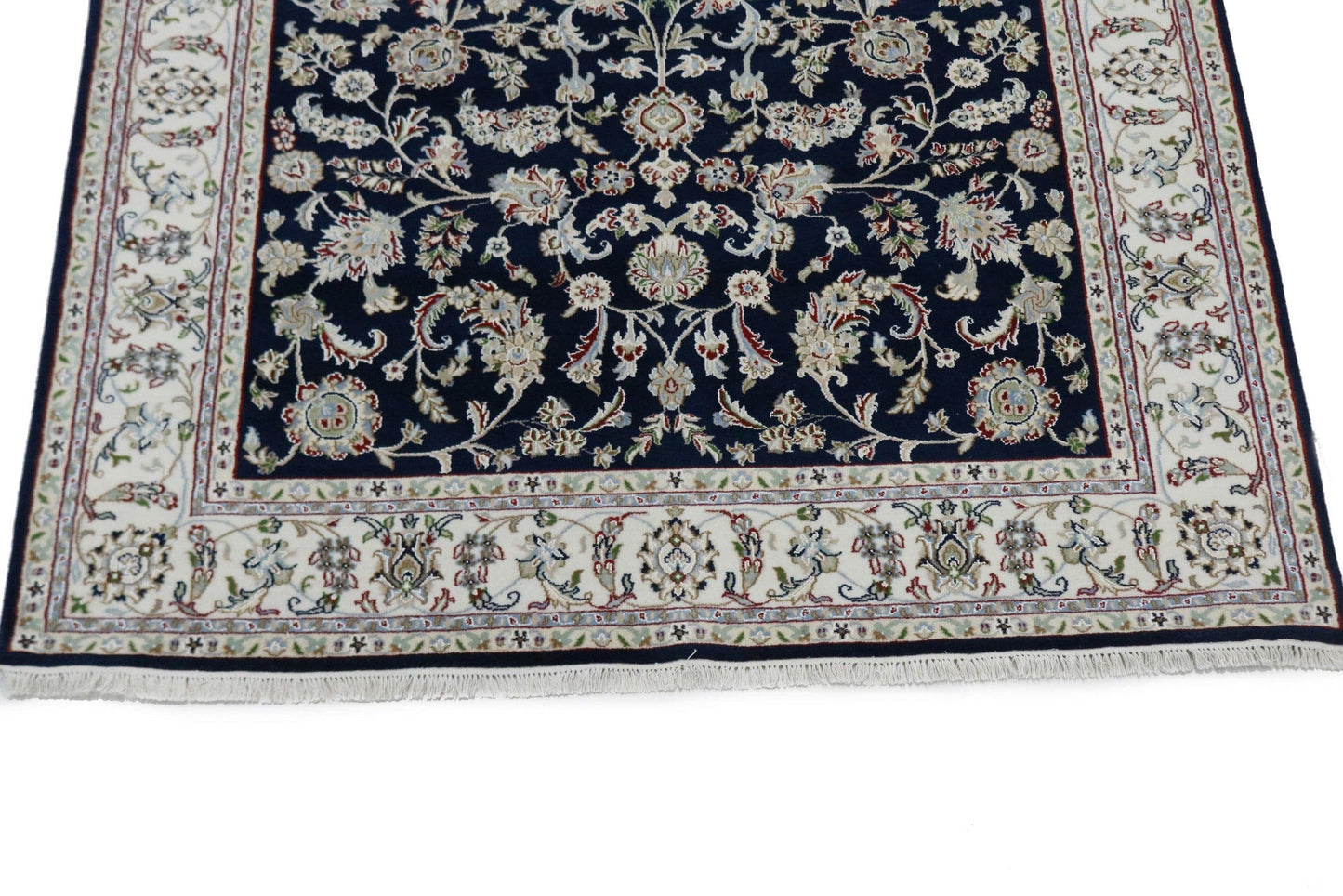 Navy Blue Classic Floral 6X9 Indo-Nain Oriental Rug