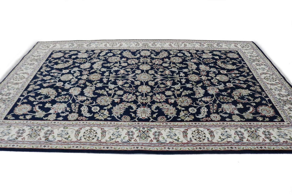 Navy Blue Classic Floral 6X9 Indo-Nain Oriental Rug