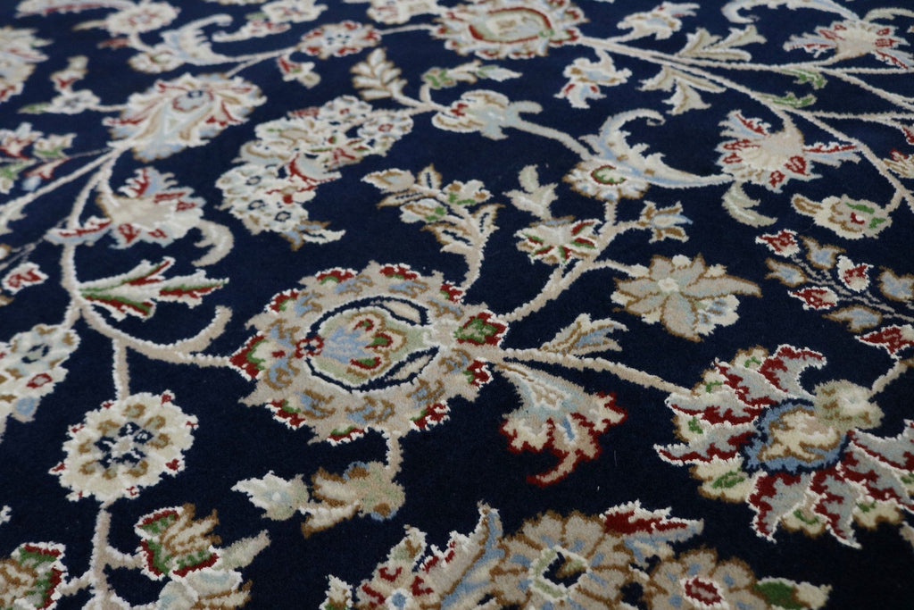 Navy Blue Classic Floral 6X9 Indo-Nain Oriental Rug