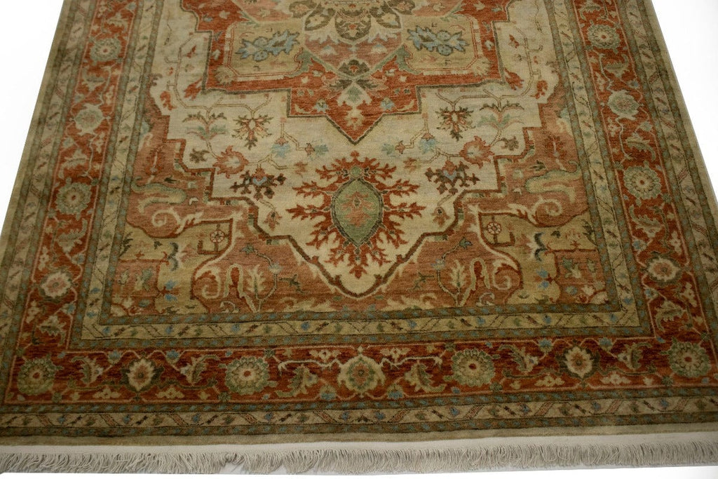 Cream & Rust Orange Traditional 6X9 Heriz Serapi Oriental Rug