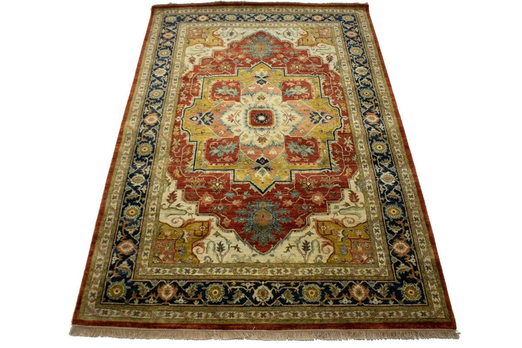 Scarlet Red Traditional 6X9 Heriz Serapi Oriental Rug