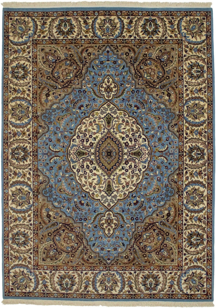 Blue & Cream Floral Kirman 6X8 Oriental Rug