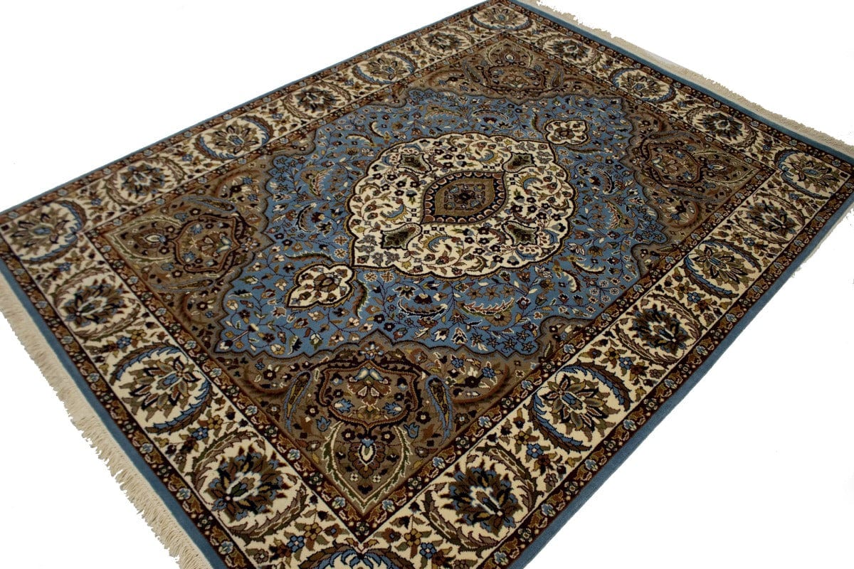 Blue & Cream Floral Kirman 6X8 Oriental Rug