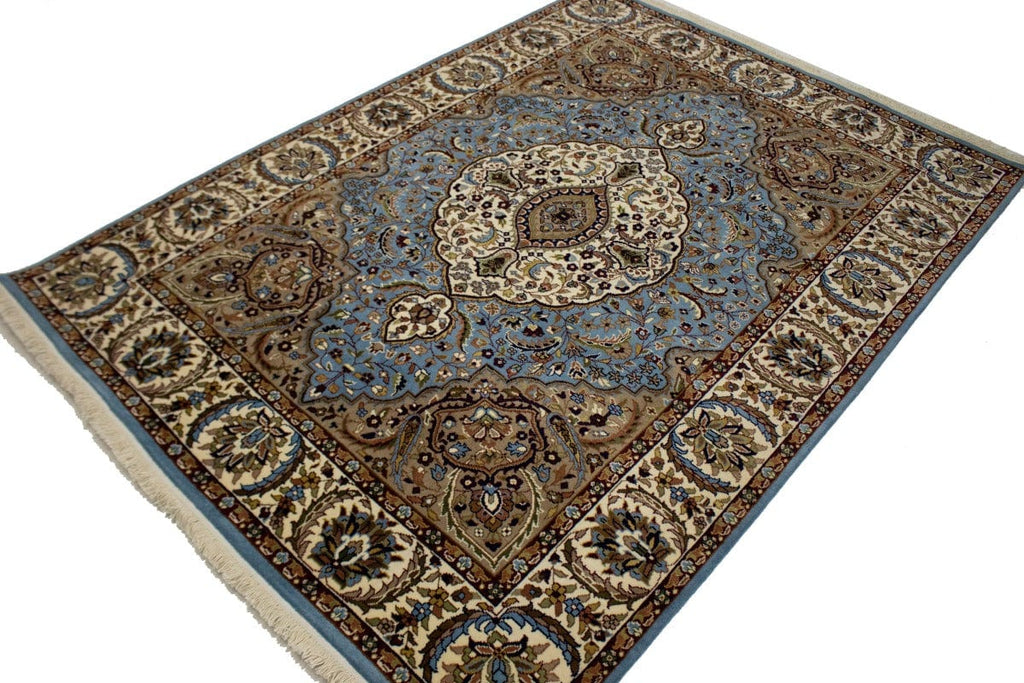 Blue & Cream Floral Kirman 6X8 Oriental Rug