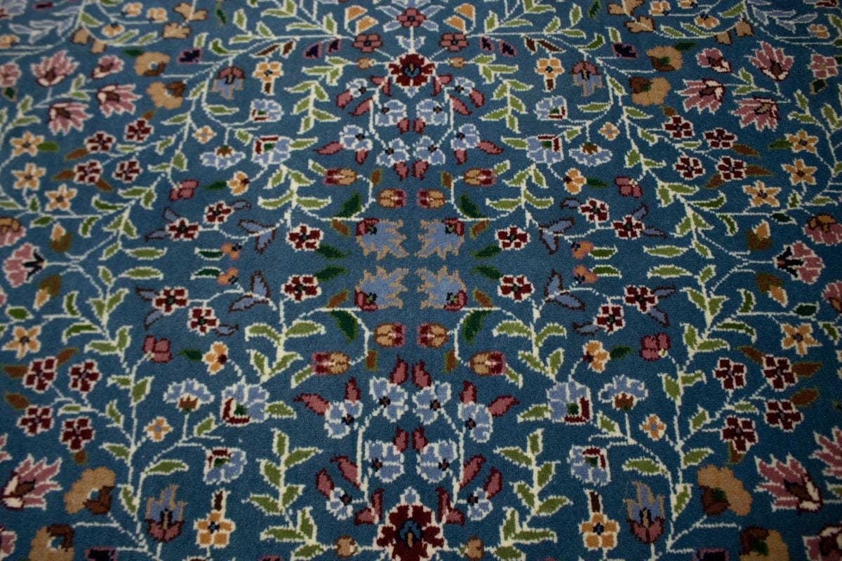 Teal Blue Floral Kirman 5X5 Oriental Square Rug