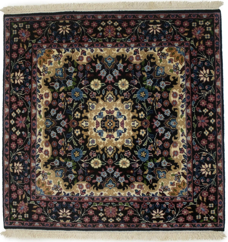 Black Floral Kirman 3X3 Oriental Rug