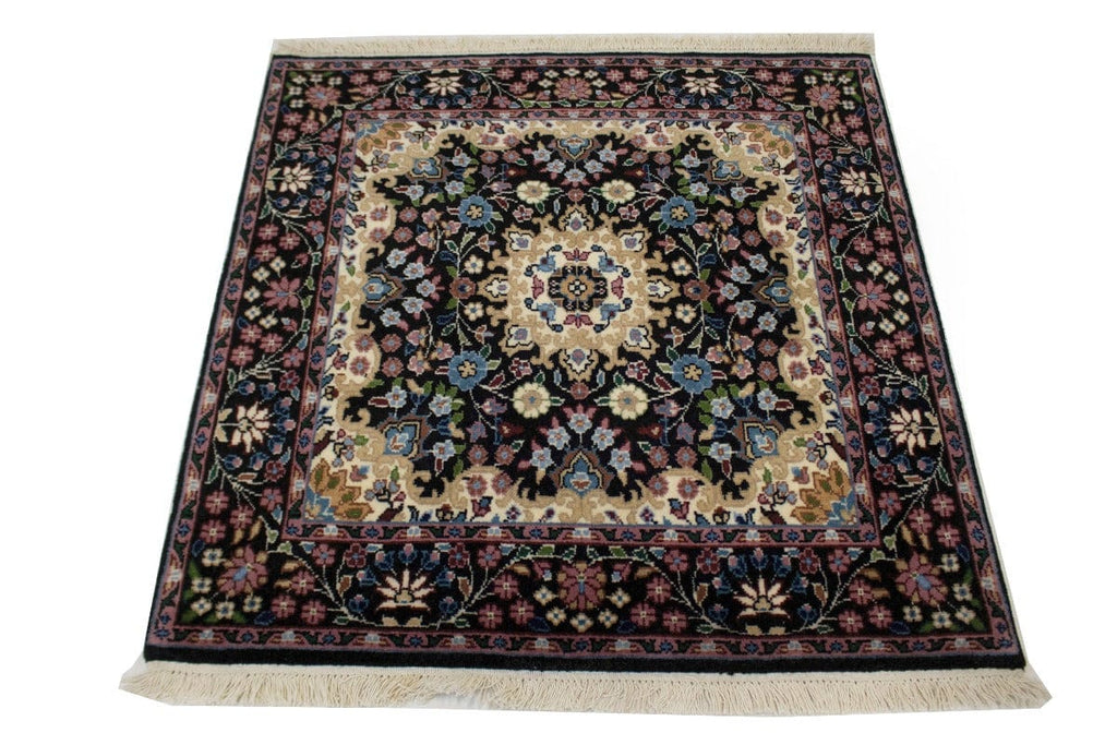 Black Floral Kirman 3X3 Oriental Rug