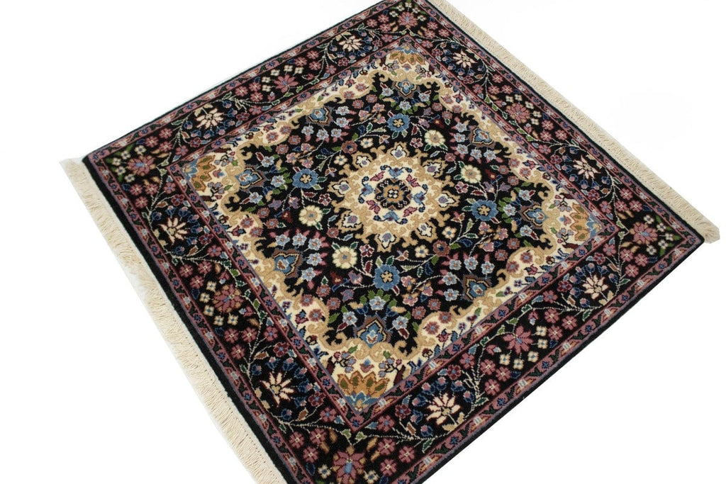 Black Floral Kirman 3X3 Oriental Rug