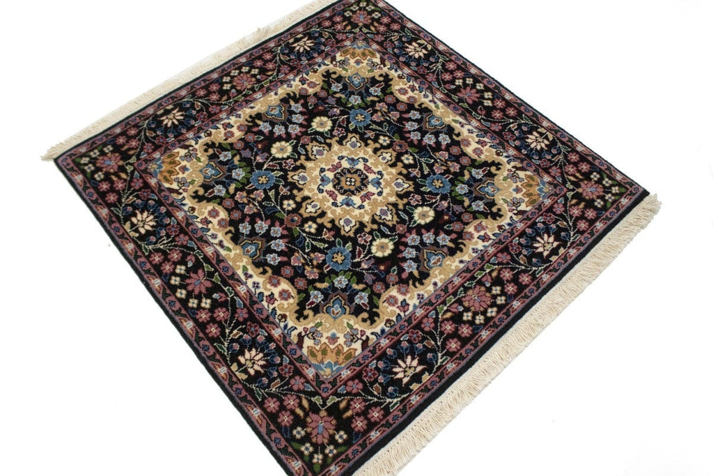 Black Floral Kirman 3X3 Oriental Rug