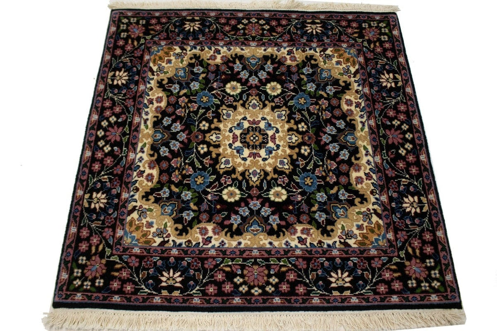 Black Floral Kirman 3X3 Oriental Rug