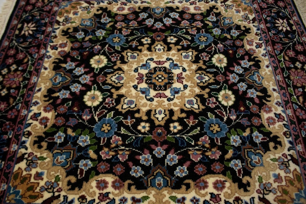 Black Floral Kirman 3X3 Oriental Rug