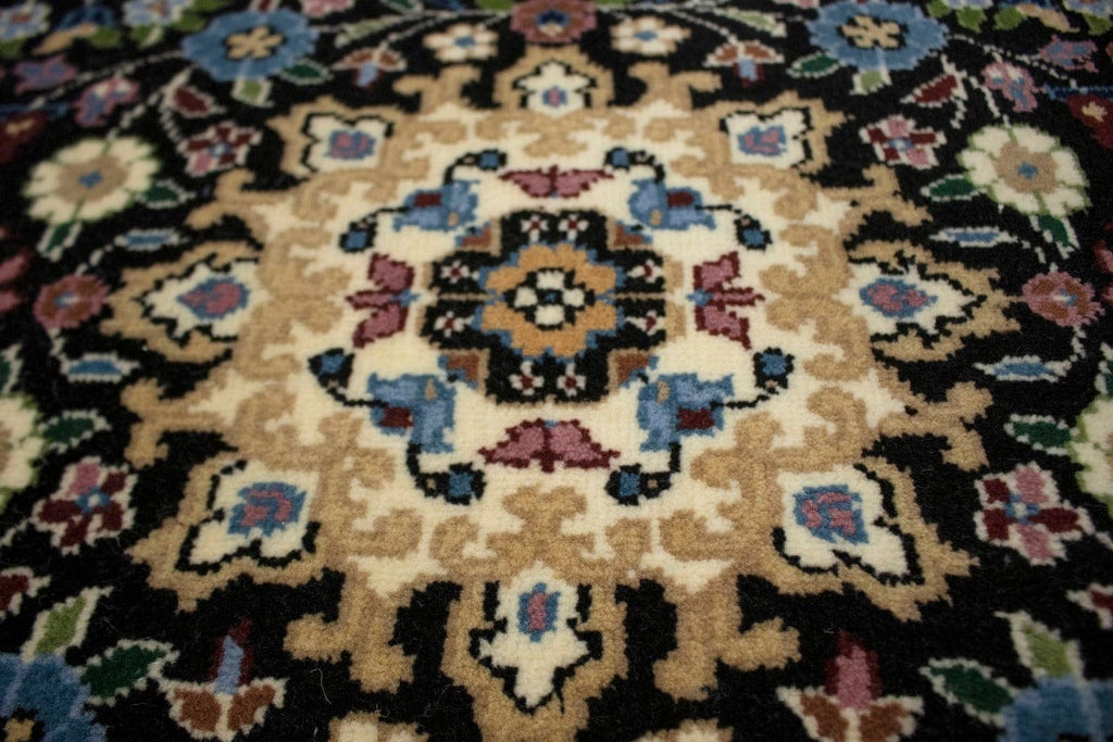 Black Floral Kirman 3X3 Oriental Rug