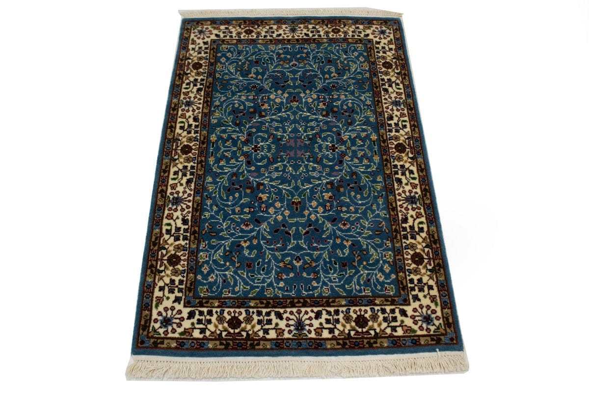 Teal Blue Floral Kirman 3X4 Oriental Rug