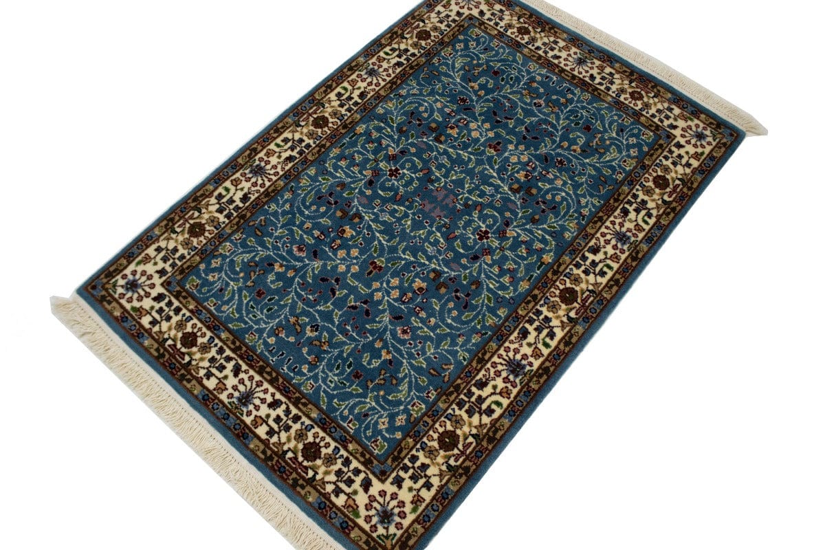 Teal Blue Floral Kirman 3X4 Oriental Rug