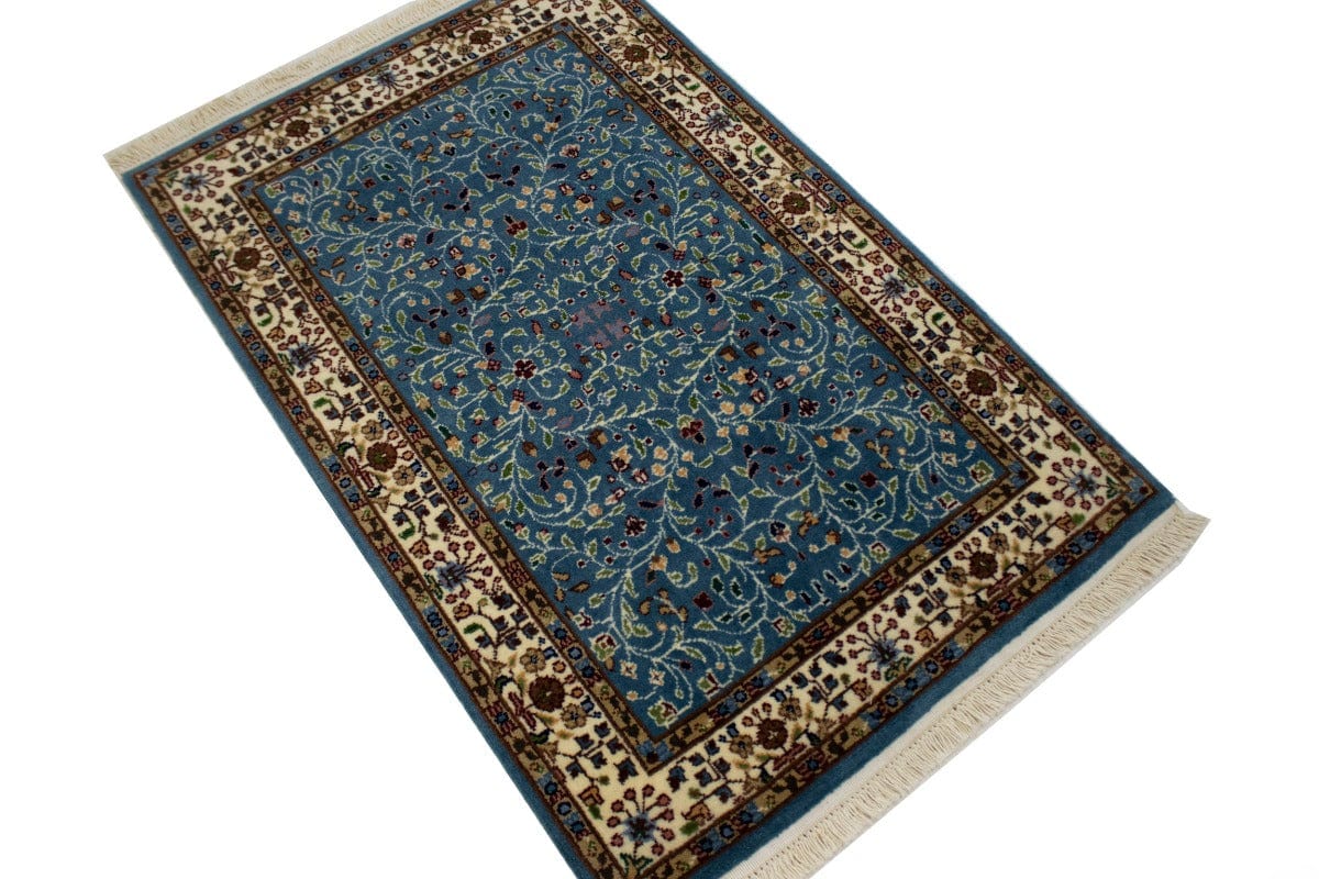 Teal Blue Floral Kirman 3X4 Oriental Rug