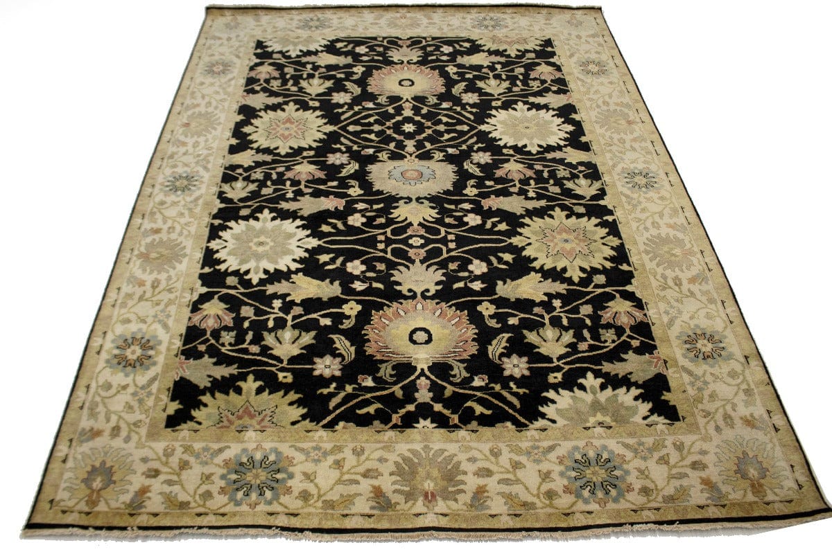 Black Floral 8X11 Osh Chobi Peshawar Oriental Rug