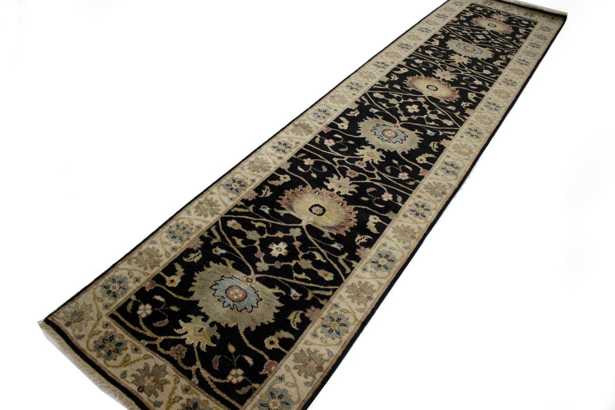 Black Floral 3X12 Osh Chobi Peshawar Oriental Runner Rug