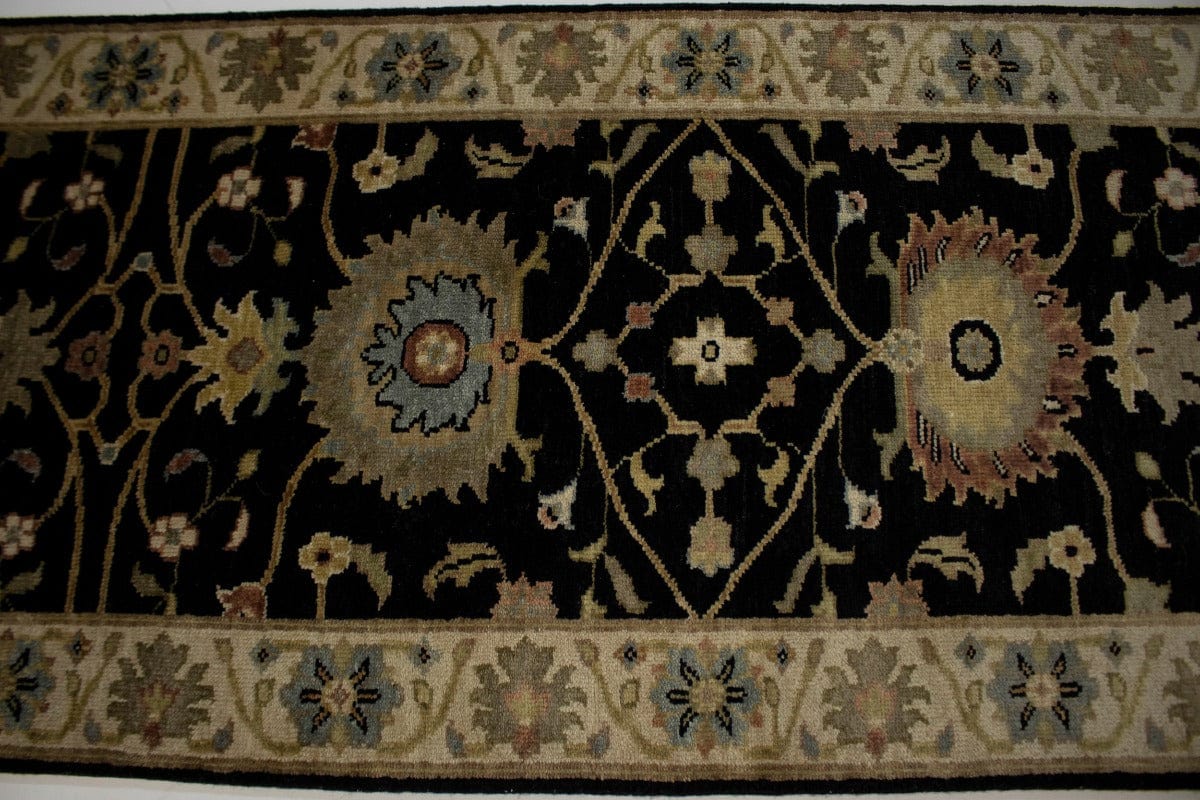 Black Floral 3X12 Osh Chobi Peshawar Oriental Runner Rug