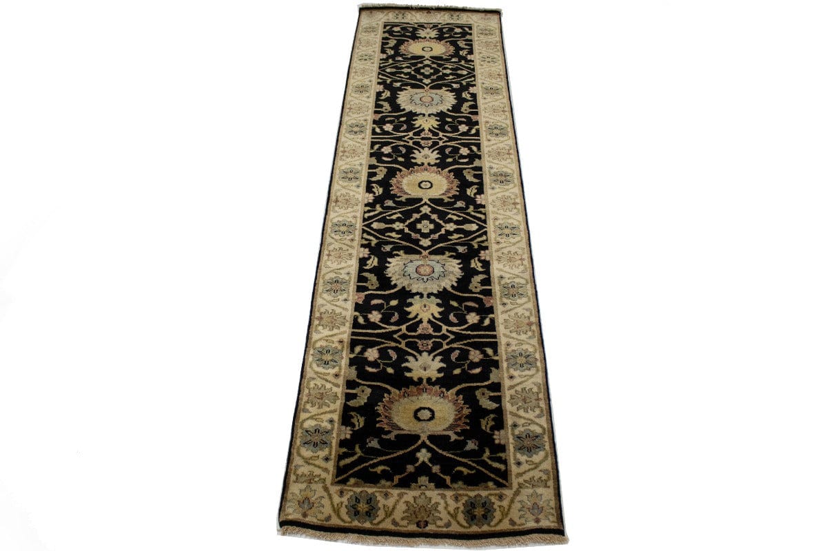 Black Floral 3X10 Osh Chobi Peshawar Oriental Runner Rug