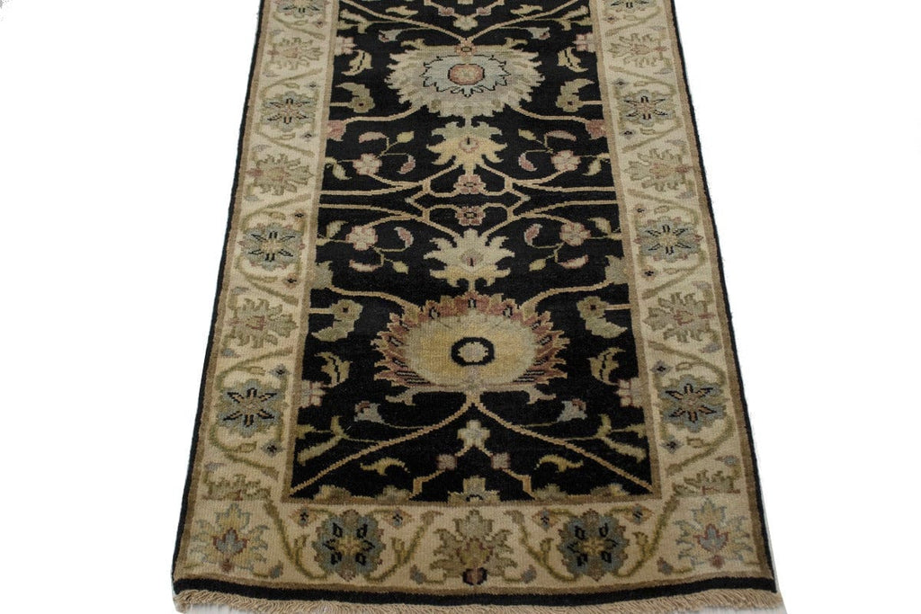 Black Floral 3X10 Osh Chobi Peshawar Oriental Runner Rug