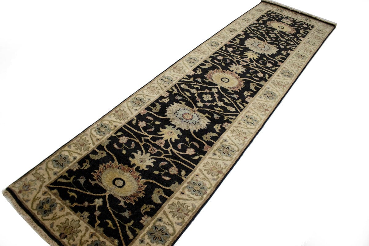 Black Floral 3X10 Osh Chobi Peshawar Oriental Runner Rug