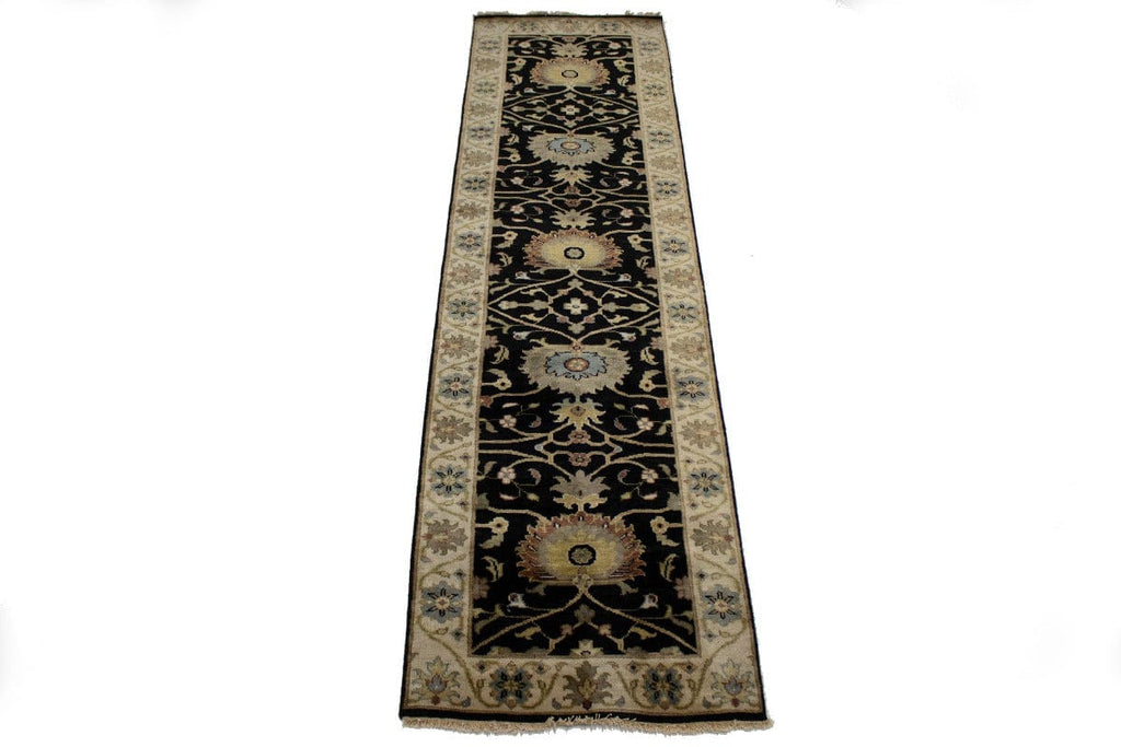 Black Floral 3X10 Osh Chobi Peshawar Oriental Runner Rug