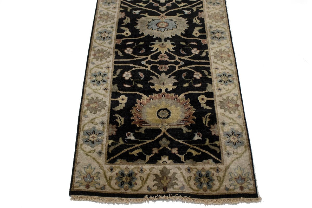 Black Floral 3X10 Osh Chobi Peshawar Oriental Runner Rug