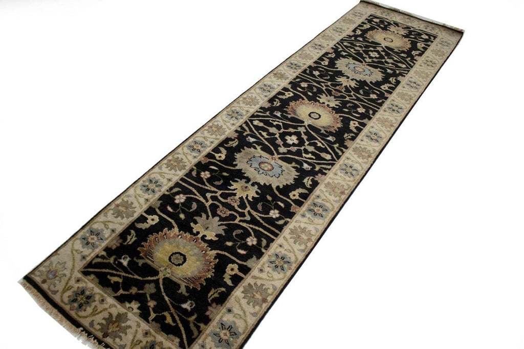 Black Floral 3X10 Osh Chobi Peshawar Oriental Runner Rug