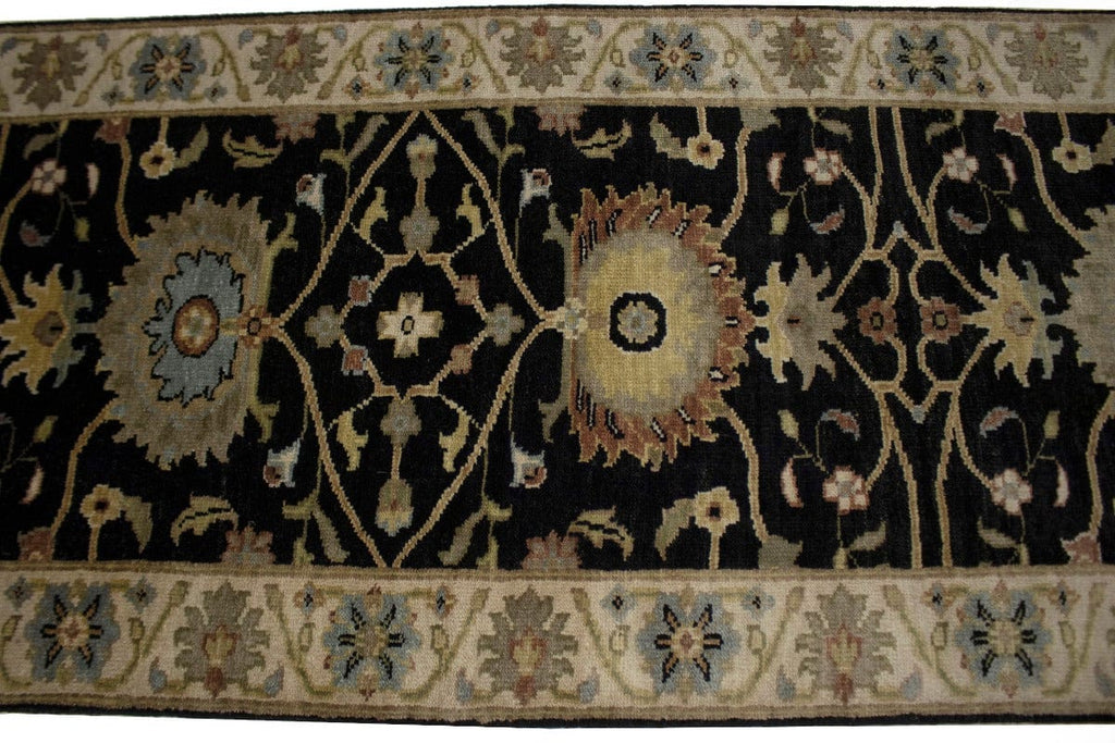 Black Floral 3X10 Osh Chobi Peshawar Oriental Runner Rug