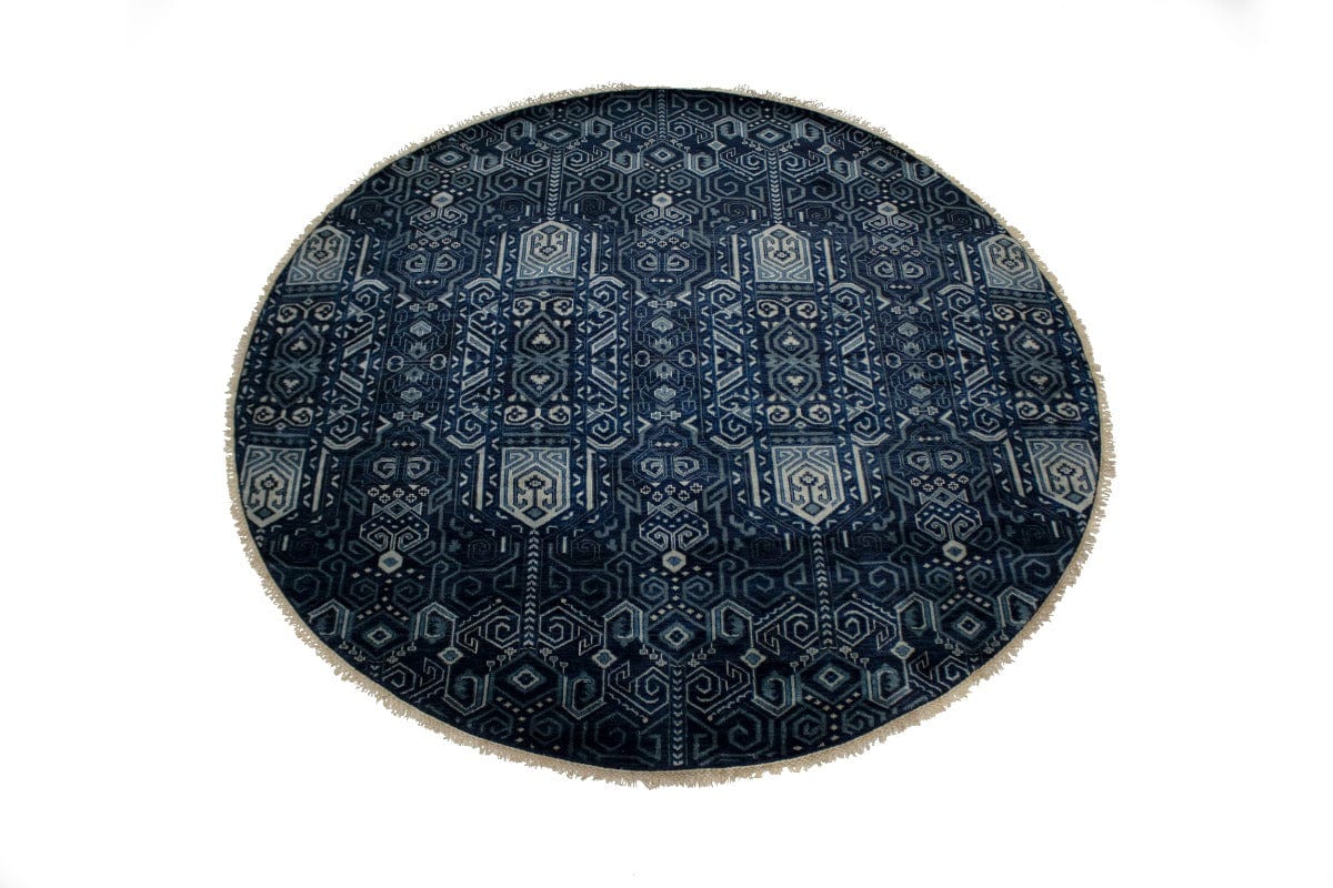 Dark Navy & Gray 8X8 Contemporary Round Rug