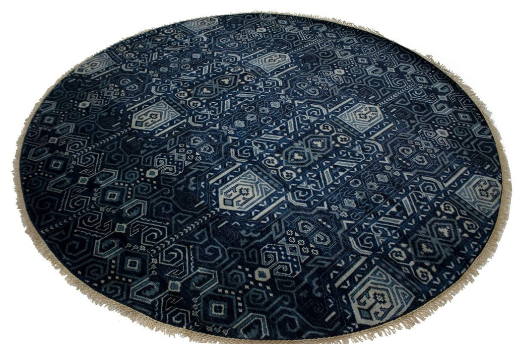 Dark Navy & Gray 8X8 Contemporary Round Rug