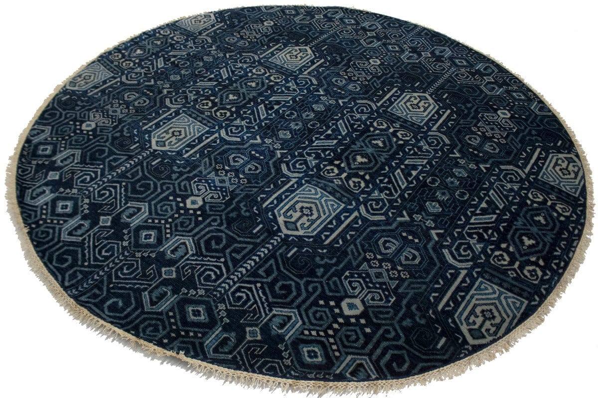 Dark Navy & Gray 8X8 Contemporary Round Rug