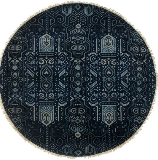 Dark Navy & Gray 6X6 Contemporary Round Rug